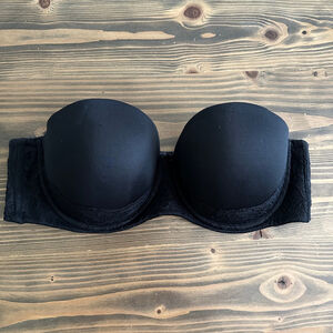 Women's Torrid Curve Black Strapless Push-Up Bra 38DD Lace Trim Silicone Grip